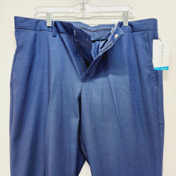Perry Ellis Mens Portfolio Navy Slim Fit Dress Pants Size 38x30 New - Picture 9 of 14